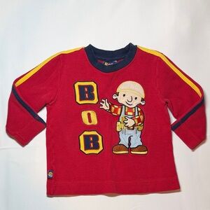 2003 Bob the Builder Character Ribbed Embroidered Long Sleeve Shirt Red 2-3 Yrs
